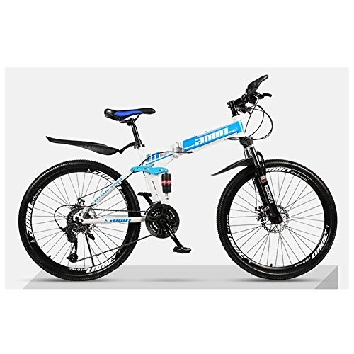 Falträder : BXU-BG Outdoor-Sport Folding Mountain Bike 30 Geschwindigkeit Fahrrad Fully Fahrrad Faltbare Rahmen 26" Speichen Felgen (Color : Blue)