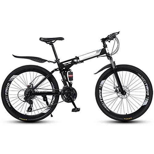 Falträder : BXU-BG Outdoor-Sport Folding Mountainbike 21-Gang Mountainbike 26 Zoll Doppelaufhebung Fahrrad und Doppelscheibenbremse (Color : Black)