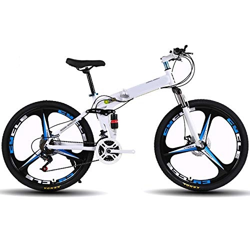 Falträder : CARACHOME 26 Zoll 27-Fach klappbare Mountainbikes mit verstellbarem Stoßdämpfer und Sitz, Rahmen aus kohlenstoffhaltigem Stahl (weiß, schwarz), Weiß