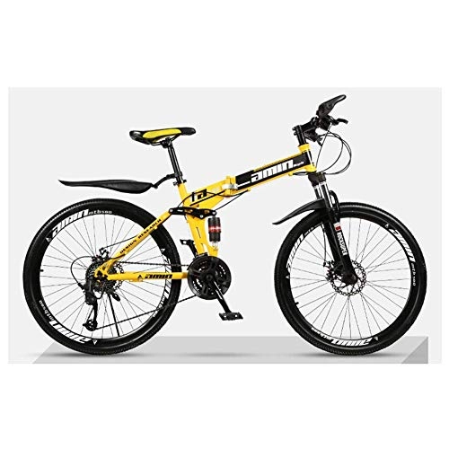 Falträder : Chenbz Outdoor-Sport Folding Mountain Bike 30 Geschwindigkeit Fahrrad Fully Fahrrad Faltbare Rahmen 26" Speichen Felgen (Color : Yellow)