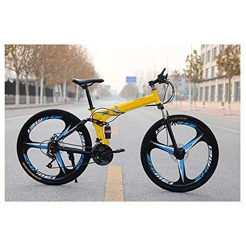 Falträder : Chenbz Outdoor-Sport Folding Mountain Bikes, Carbon-Stahlrahmen Doppel Stoßdämpfer Mountainbike, Kinder Erwachsene Gebirgsfahrrad, Verstellbarer Sitz, 26inch 27Speed (Color : Yellow)