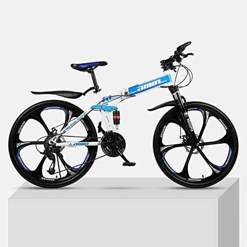 Falträder : Chengke Yipin Outdoor Mountainbike 26 Zoll Einrad faltbar Rahmen aus Kohlenstoffstahl Doppelscheibenbremsen Unisex Student Mountainbike-Blau_24 Geschwindigkeit