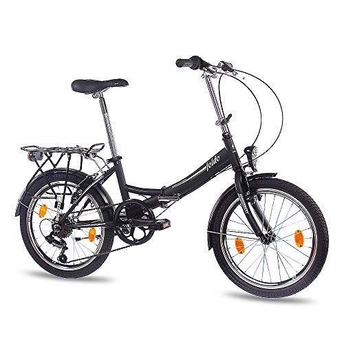 Falträder : CHRISSON 20 Zoll Faltrad Klapprad - Foldo schwarz - Faltfahrrad für Herren und Damen - 20 Zoll klappbares Fahrrad mit 6 Gang Shimano Kettenschaltung - Folding City Bike