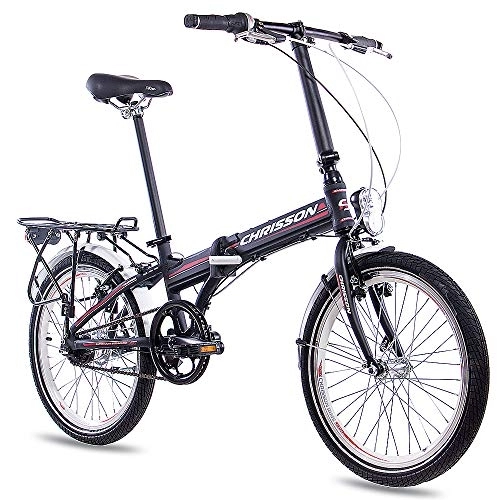 Falträder : CHRISSON 20 Zoll Faltrad Klapprad - Foldrider 3.0 schwarz - Faltfahrrad für Herren und Damen - 20 Zoll klappbares Fahrrad mit 7 Gang Shimano Nexus Nabenschaltung - Folding City Bike