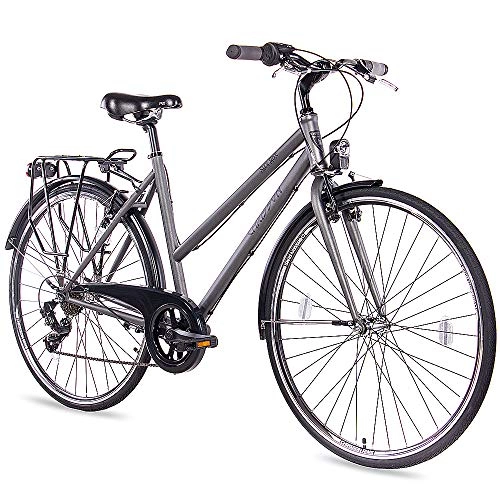 Falträder : CHRISSON 28 Zoll Citybike Damen - City One anthrazit matt 53 cm - Damenfahrrad mit 7 Gang Shimano Tourney Kettenschaltung - praktisches Cityfahrrad für Frauen