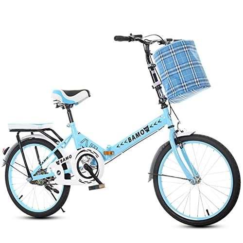 Falträder : CKCL Faltrad - 20-Zoll-Leichtfahrrad für Männer und Frauen, Jugendstudenten-Fahrrad mit Rücksitz + Korb, Freunde, Blau