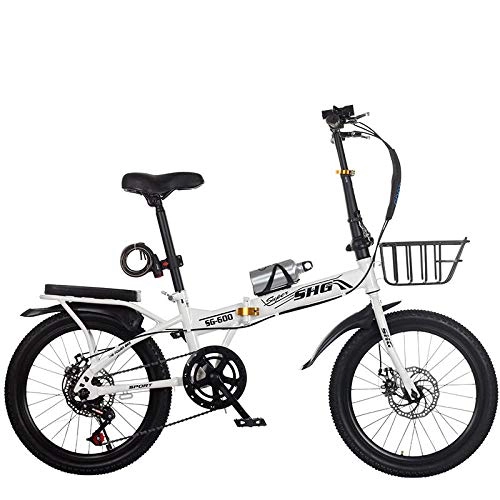 Falträder : Comooc Klappfahrrad 16 / 20 Zoll Variable Geschwindigkeit Scheibenbremse Erwachsene Ultraleicht Tragbares Fahrrad Männer und Erwachsene Kleines Fahrrad, weiß, 41 cm