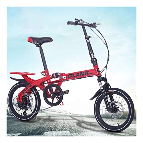 Falträder : CXSMKP 14 / 16 Zoll Orange / Rot Faltrad Für Erwachsene, Kohlenstoffstahl 6 Variabler Geschwindigkeit Stoßdämpfung, Erwachsene Studenten Und Kinder, Tragbar, Rot, 14inch