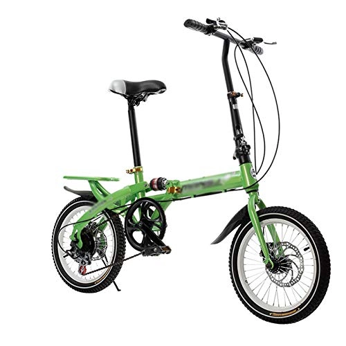 Falträder : CXSMKP 16-Zoll-Faltrad, 6-Gang-Doppelscheibenbremse Leichter Eisenrahmen, Faltbares Kompaktfahrrad Mit Rutschfestem Und Verschleißfestem Reifen Für Erwachsene, Grün