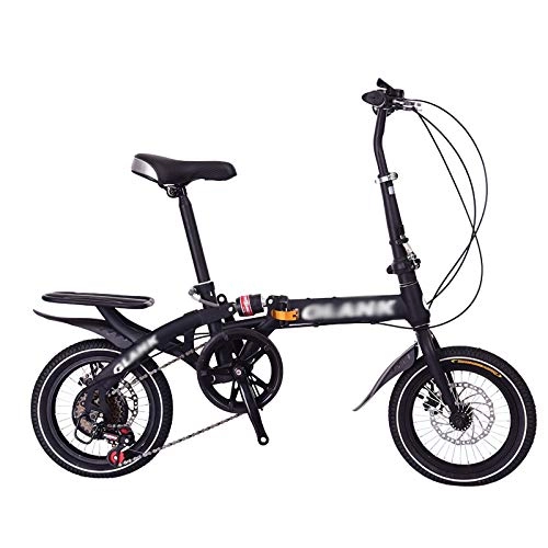 Falträder : CXSMKP Faltrad Für Erwachsene 6 Geschwindigkeit 16 Zoll 30 Speichen Mini Lightweight Faltbar Fahrrad Mountainbike Mit Rahmen Aus Kohlenstoffstahl Mit Scheibenbremse Gepäckträger, Schwarz, 16inch