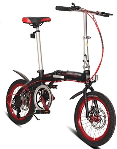 Falträder : CYSHAKE Mini Doppel Räder vélo16inch Doppelstoßdämpfer Fahrrad Doppelscheibenbremse, Erwachsene Kinder Faltrad, Ultra leichte, tragbare Folding Schnell Einfach Shop Komfortfahrräder (Color : Red)