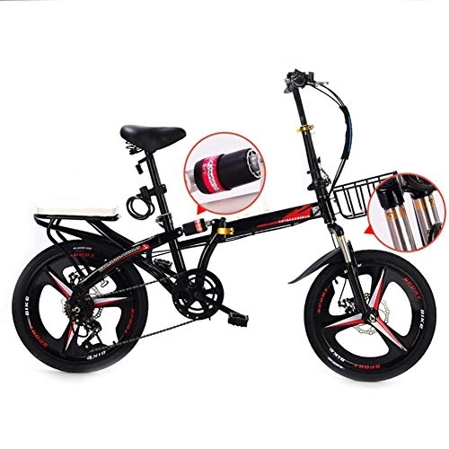 Falträder : D&XQX Folding Fahrrad, 20 Zoll Männer und Frauen Modelle Leichte Fahrrad-Adult Mini Speed ​​Car Doppelscheibenbremse Doppelstoßdämpfung Fahrrad, Schwarz, 16 inches