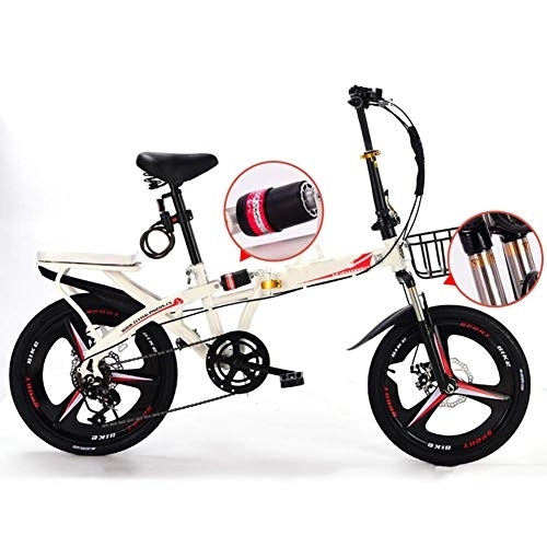 Falträder : D&XQX Folding Fahrrad, 20 Zoll Männer und Frauen Modelle Leichte Fahrrad-Adult Mini Speed ​​Car Doppelscheibenbremse Doppelstoßdämpfung Fahrrad, Weiß, 16 inches