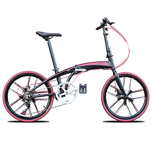 Falträder : Dapang Faltrad, Citybike Commuter Bike mit 22 Zoll 10-Speichen-Laufrädern MTB-Federungsrad, Red
