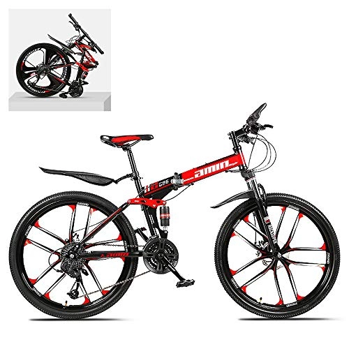 Falträder : DEAR-JY 24 Zoll Faltbare Mountainbike, Doppelstoßdämpfer Mit Hohem Kohlenstoffstahlrahmen 21 / 24 / 27 / 30 Geschwindigkeitsvariabel, Schnellklappbares All-Terrain-Offroad-Fahrrad Für Erwachsene, C, 24 Speed