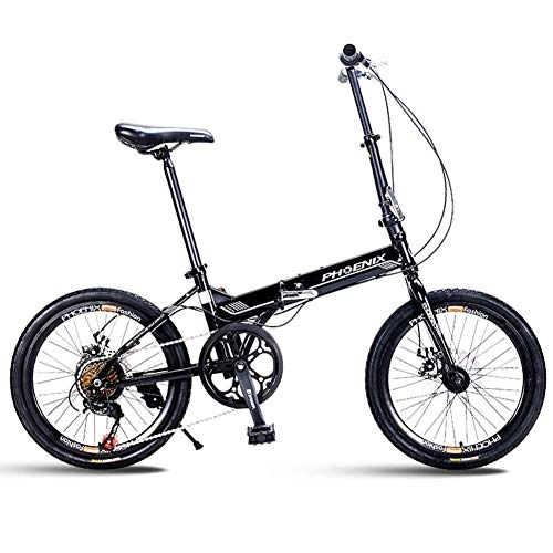 Falträder : DJYD Erwachsene Bikes Folding, 20" 7-Gang-Scheibenbremse Mini Faltbare Fahrrad, High-Carbon Stahl leichte, tragbare Verstärkter Rahmen Pendler Fahrrad, Rot FDWFN (Color : Black)