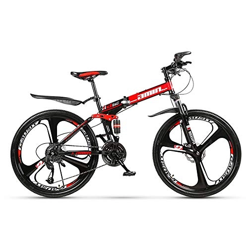 Falträder : DRAKE18 Folding Mountainbike, 26 Zoll 27 Geschwindigkeit Variable Geschwindigkeit Off-Road-Doppel-Stoßdämpfung Doppelscheibenbremsen VTT Männer und Frauen Fahrrad im Freien Reiten Erwachsener, Rot