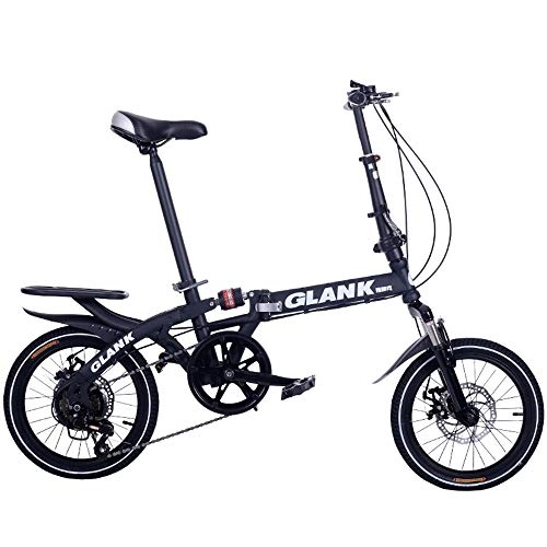 Falträder : DRAKE18 Klapprad, 16 Zoll 6-Gang-Doppelscheibenbremse Stoßdämpfer Erwachsenen tragbares Fahrrad Reiten im Freien Reisen, Black