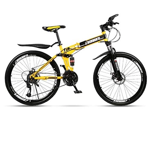 Falträder : Dsrgwe Mountainbike, 26inch Mountainbike, Folding Hardtail Fahrräder, Carbon-Stahlrahmen, Doppelscheibenbremse und Full Suspension (Color : Yellow, Size : 27 Speed)