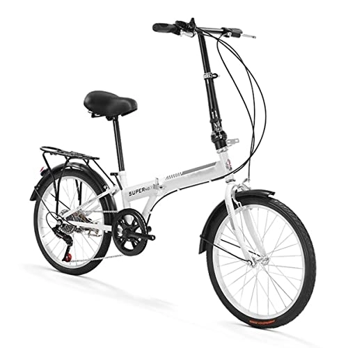 Falträder : Dxcaicc Erwachsene faltbares Fahrrad, für Herren und Frauen, 20-Zoll-Räder faltbares Fahrrad, 7-Gang-Antriebsstrang, hinterer Gepäckträger, Weiß