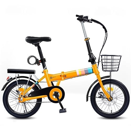 Falträder : Dxcaicc Klappbares Fahrrad, Einzige Geschwindigkeit von 16 / 20 / 22 Zoll, Rahmen aus hochfestem Kohlenstoffstahl, Leicht faltbares Stadtfahrrad für Erwachsene / Jugendliche, Gelb, 16 inch