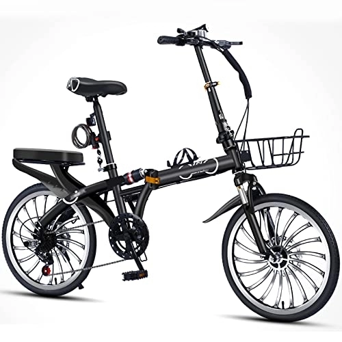 Falträder : Dxcaicc Klapprad Faltbares Fahrrad mit 7 Gängen, 16 / 20-Zoll-Rahmen aus hochfestem Kohlenstoffstahl, tragbares Fahrrad für Erwachsene Männer und Frauen Teenager, Schwarz, 20 inch