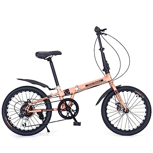Falträder : Dxcaicc Klapprad, leichtes klappfahrrad mit 6 Gängen, 20-Zoll-Rahmen aus hochfestem Kohlenstoffstahl, tragbares Fahrrad für Erwachsene, Stadtfahrrad, Gelb