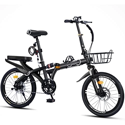 Falträder : Dxcaicc Klapprad Tragbares Fahrrad in 16 / 20 / 22 Zoll aus Kohlenstoffstahl, kleines faltbares Fahrrad für Unisex, Schwarz, 16 inch