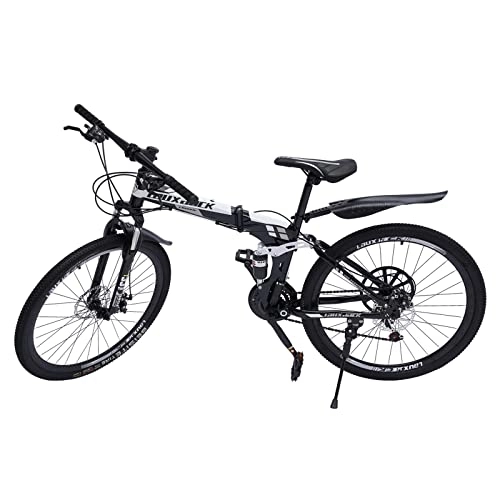 Falträder : Ethedeal 26 Zoll Fully Mountainbike Fahrrad, Faltbares Bike Guide Premium Mountainbik für Männer und Frauen - Scheibenbremsen - 21 Gang - Faltrad mit Doppeltem Stoßdämpfungsrahmen (Schwarz und Weiß)