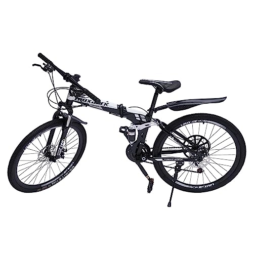 Falträder : Ethedeal 26 Zoll Fully Mountainbike Fahrrad, Faltbares Bike Guide Premium Mountainbik für Männer und Frauen - Scheibenbremsen - 21 Gang - Faltrad mit Doppeltem Stoßdämpfungsrahmen (Weiß+Blau)