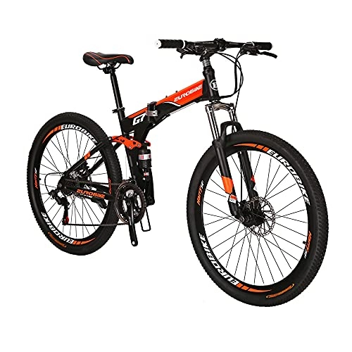 Falträder : Eurobike 27, 5 Zoll Erwachsene Klapprad Mountainbike für Herren 18 Zoll Stahlrahmen (Regular Wheel Orange)