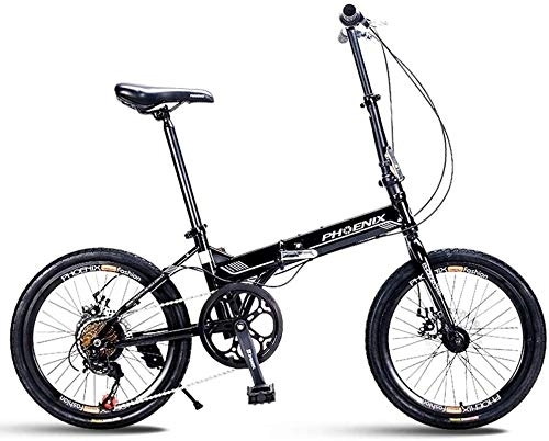 Falträder : Fahrrad Erwachsene Bikes Folding, 20" 7-Gang-Scheibenbremse Mini Faltbare Fahrrad, High-Carbon Stahl leichte, tragbare Verstärkter Rahmen Pendler Fahrrad, Rot (Color : Black)