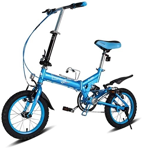 Falträder : Fahrrad Kinder Falträder, 14-Zoll-Mini Folding Mountain Bike, High-Carbon Stahl Leichte bewegliche Faltbare Fahrrad, Suspension Bike (Color : Blue)