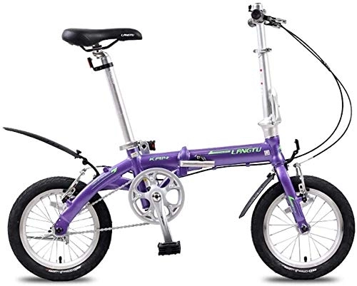Falträder : Fahrrad Mini Folding Bikes, leichte, tragbare 14" Aluminiumlegierung Urban Commuter Fahrrad, Super Compact Single Speed ​​faltbares Fahrrad, Lila (Color : Purple)