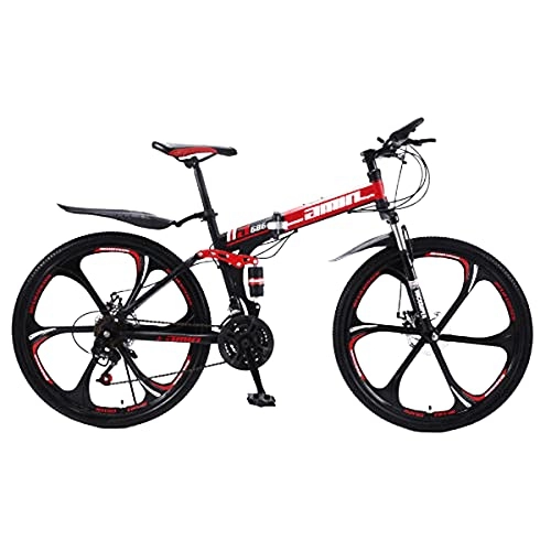 Falträder : Fahrrad Stahlrahmen, Fahrrad 26 Zoll Mountainbike, 24gang schaltung, vorderradgabelaufhÄngung mit verriegelungsfunktion, doppelscheibenbremsen und integrierten Anti-rutsch-Reifen -Red_24_Speed