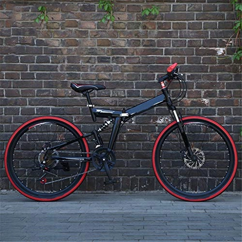 Falträder : Fahrräder Overdrive Hardtail Mountainbike 24 / 26 Inch 21 Geschwindigkeit Folding Schwarz-Zyklus mit Scheibenbremsen, 24 inch