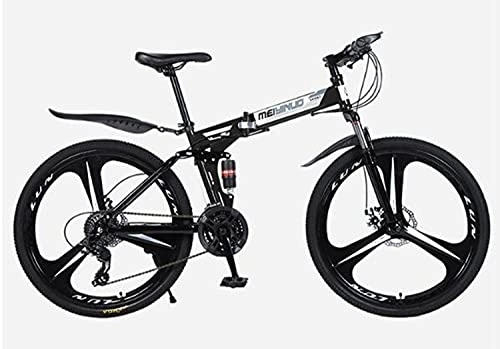 Falträder : Faltbare Fahrrad Mountainbike Shimano 21 / 24 / 27 Gang Schaltung, Scheibenbremse 26 Zoll Reifen Rahmen Carbon Steel MTB Black- 24 Speed