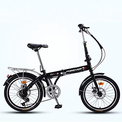 Falträder : Faltbare Tragbares Fahrrad, 7 Geschwindigkeit Gang-schaltung Leichtes Cityrad, Doppelscheibenbremse Hoch-kohlenstoffstahl Rahmen Unisex Outdoor Schwarz 20"