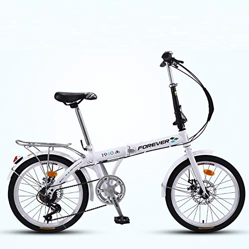 Falträder : Faltbare Tragbares Fahrrad, 7 Geschwindigkeit Gang-schaltung Leichtes Cityrad, Doppelscheibenbremse Hoch-kohlenstoffstahl Rahmen Unisex Outdoor Weiß 20"