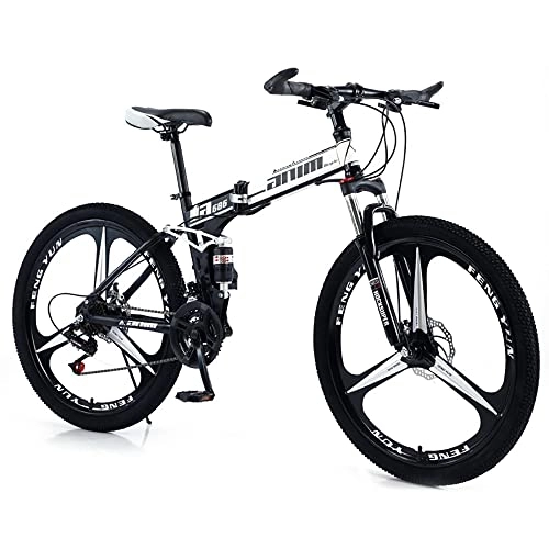 Falträder : Faltbares 24-Gang-Mountainbike, 26-Zoll-Mountainbike mit Faltbarem Rahmen Aus Kohlenstoffstahl, Doppelscheibenbremse, Vollgefedertes MTB-Fahrrad für Erwachsene Männer und Frauen