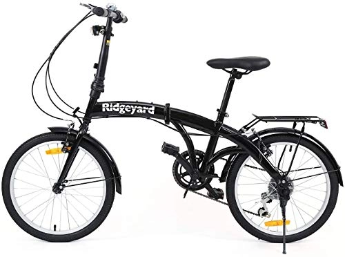 Falträder : Faltbares Fahrrad 20 Zoll 7 Gang Faltmaschine mit LED-Batterielampe der Hinteren Halterung Folding Bike Schwarz