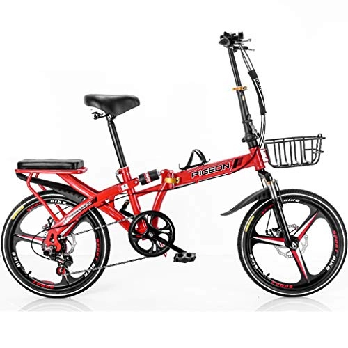 Falträder : Faltbares Fahrrad, 50, 8 cm (20 Zoll), doppelt, stoßdämpfend, (6 Gänge) Fahrräder (Farbe: Rot)
