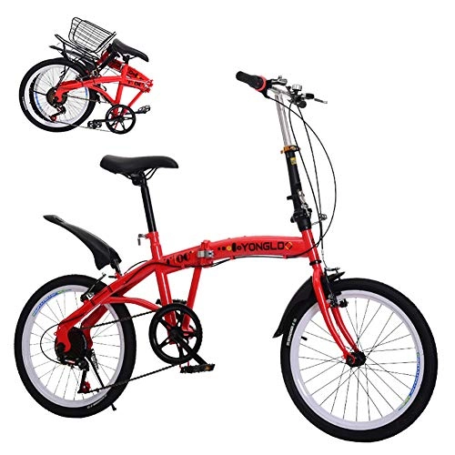 Falträder : Faltbares Fahrrad Pendler, 18 Zoll 6-Gang City Faltbares Mini Kompaktrad Fahrrad Mini-Fahrrad Kompaktfahrräder Erwachsene Männer, Frauen Studenten, Rot