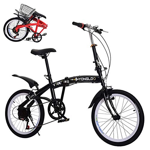 Falträder : Faltbares Fahrrad Pendler, 18 Zoll 6-Gang City Faltbares Mini Kompaktrad Fahrrad Mini-Fahrrad Kompaktfahrräder Erwachsene Männer, Frauen Studenten, Schwarz