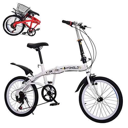 Falträder : Faltbares Fahrrad Pendler, 18 Zoll 6-Gang City Faltbares Mini Kompaktrad Fahrrad Mini-Fahrrad Kompaktfahrräder Erwachsene Männer, Frauen Studenten, Weiß