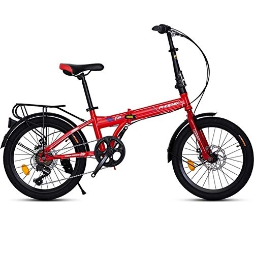 Falträder : Faltrad 20 Zoll Leichtes Mini-Kompakt-Stadtfahrrad mit 7-Gang-Kettenschaltung und Rahmen aus Kohlenstoffstahl Verstellbares Faltrad (Color : Red, Size : 20in)