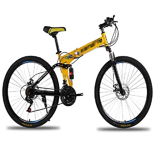 Falträder : Faltrad 21 Geschwindigkeit Mountain Bike 26 Zoll 3-Speichen-Rder MTB Doppelaufhebung Fahrradgeschwindigkeit Einzelrad Klappstodmpfer Fahrrad Doppelscheibenbremse Faltrad, yellow- 20 inches 21 speed