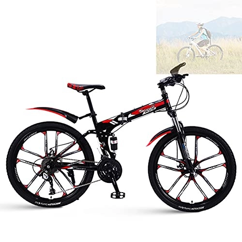 Falträder : Faltrad, 26 Zoll Zusammenklappbares Mountainbike, Ultraleichtes tragbares Mountainbike, Herren- und Damenfahrräder für Erwachsene und Studenten / Red / 21speed