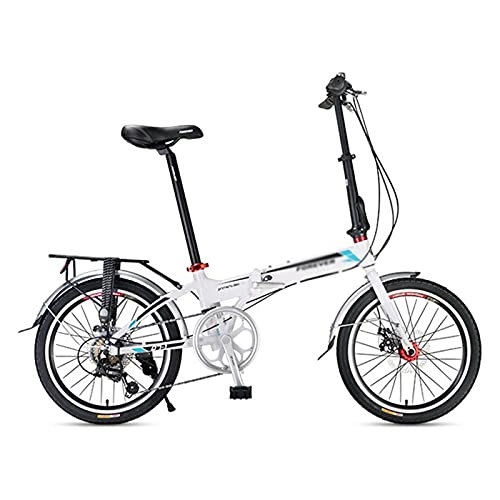 Falträder : Faltrad Faltbares Fahrrad Shimano 7-Gang-Aluminium-20-Zoll-Räder Einfach Zusammenklappbares City-Fahrrad Mit Scheibenbremse, Gepäckträger Hinten, Kotflügel Vorne Und White