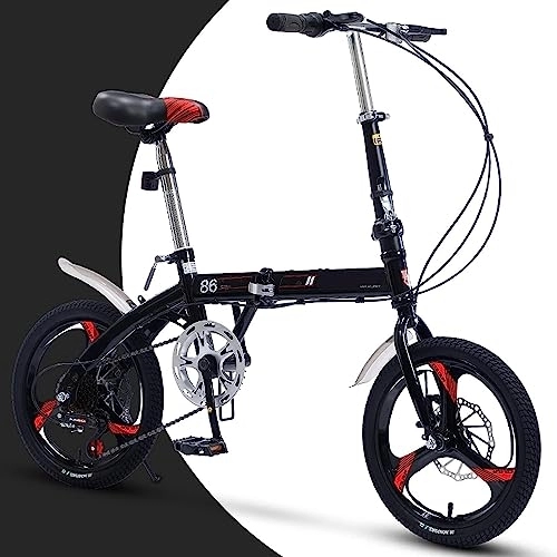Falträder : Faltrad Faltrad mit 6 Gängen, leichte Faltbare Fahrräder, Pendlerfahrrad für Erwachsene und Scheibenbremse, Rahmen aus Kohlenstoffstahl, für Männer und Frauen (C 16 Zoll)